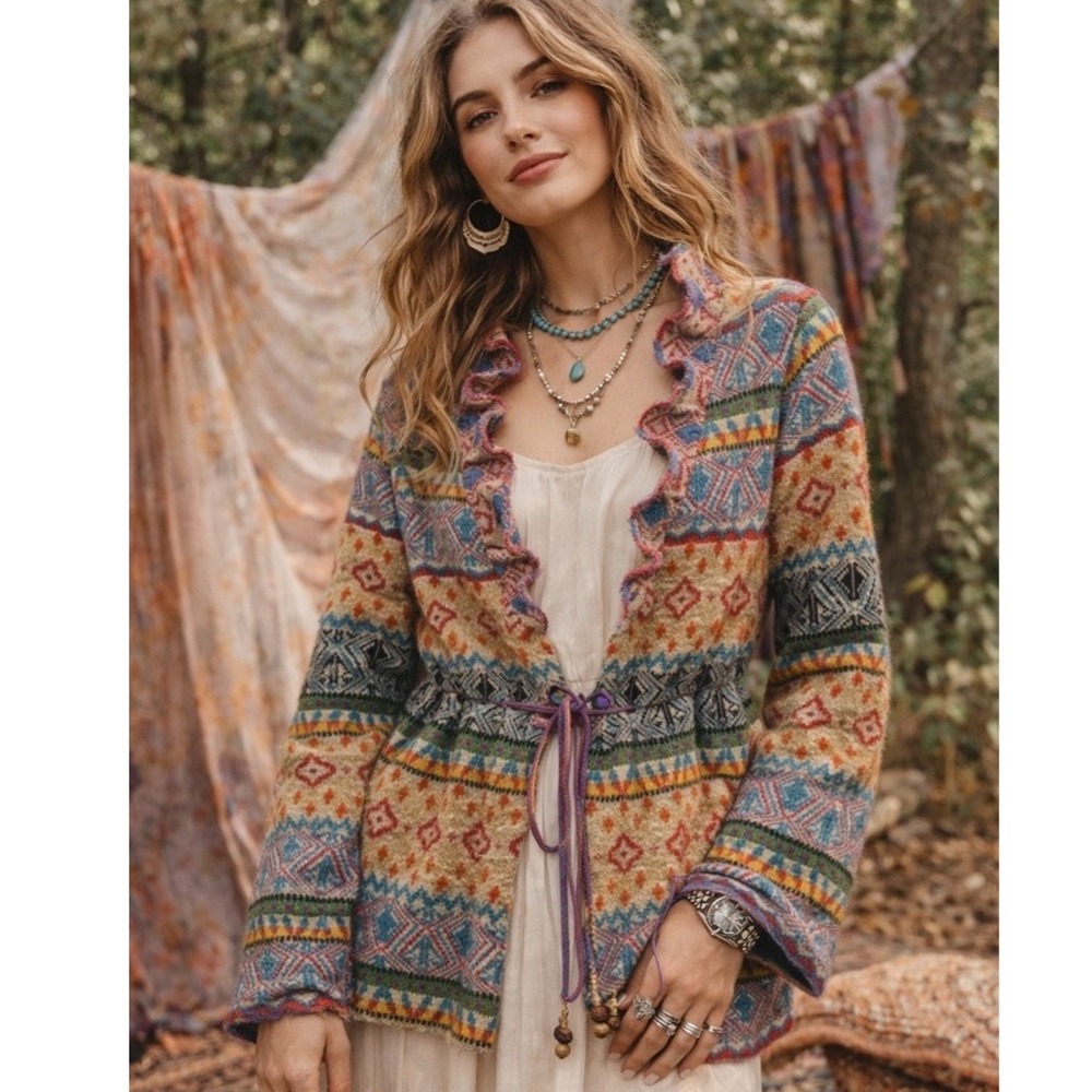 Thursday Island Urban Vintage Life Fair Isle Cardigan Pink Multi Small TC4CD71AW